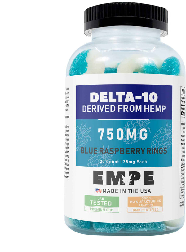 Delta-10 Blue Raspberry Ring Gummies 750mg – 30 ct