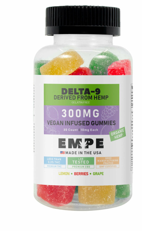 Delta-9 Infused Vegan Gummy Squares 300mg – 30 ct