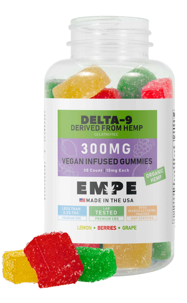Delta-9 Infused Vegan Gummy Squares 300mg – 30 ct
