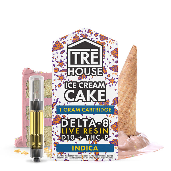 Live Resin Delta 8 Cartridge + D10 + THC-P – Ice Cream Cake – Indica 1g