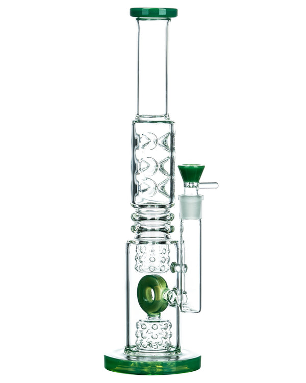 Fire Cut Inset to Donut Perc Big Bong with Green Accents